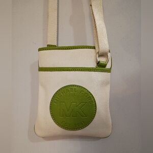 Michael Kors, EUC, Women's, Canvas Crossbody, Color Cream, Green, Snap Closure